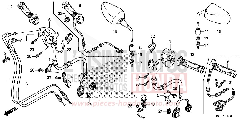 COMMUTATEUR/CABLE/MIROIR (VFR1200X/XA/XL) de VFR1200X "Crosstourer" Méca PEARL GLARE WHITE (NHB53B) 2015